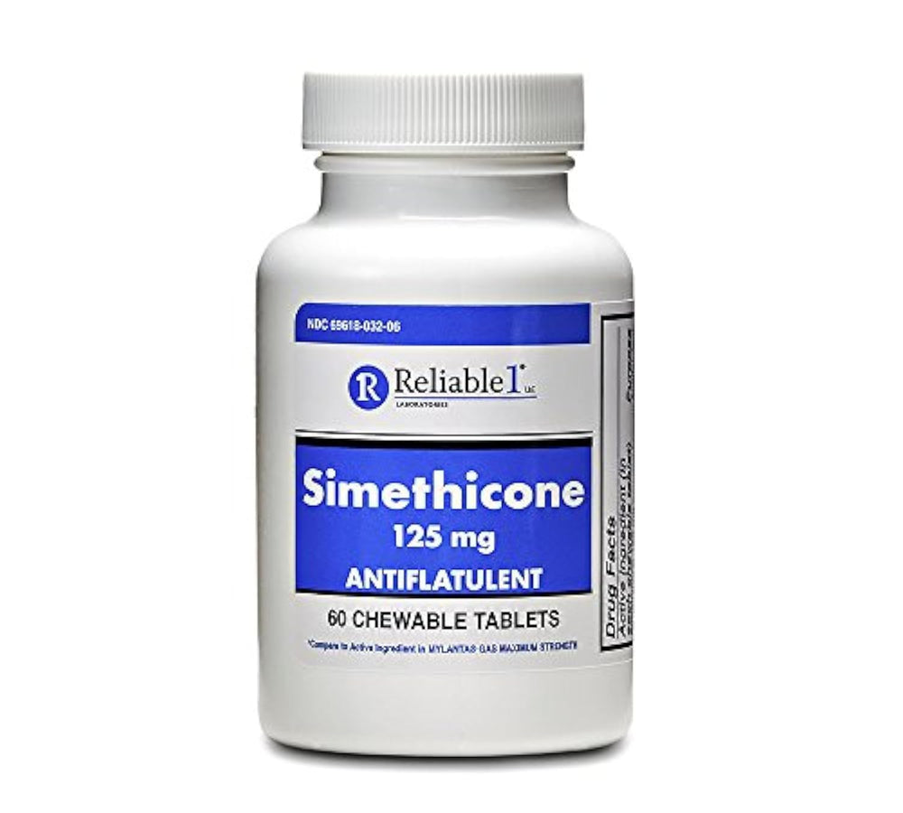 Reliable-1 Simethicone packaging back with dosing directions for easy after-meal use