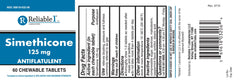 Reliable-1 Simethicone 125mg chewables close-up shows peppermint flavor for convenient relief