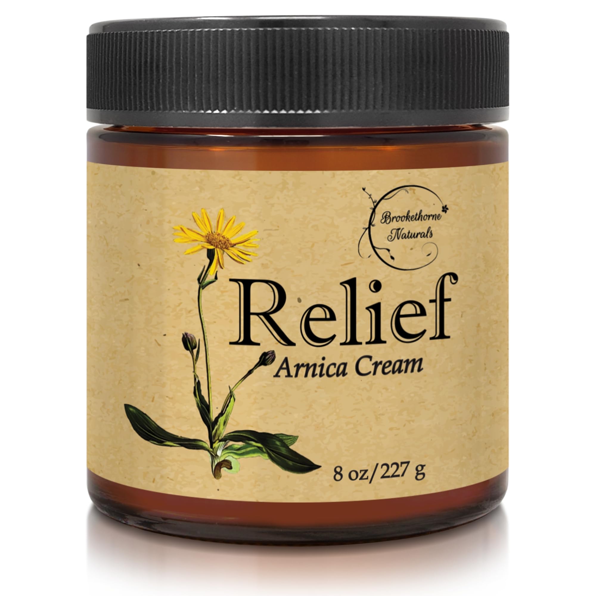 Relief Arnica Cream bottle with lemongrass, eucalyptus and rosemary essential oils