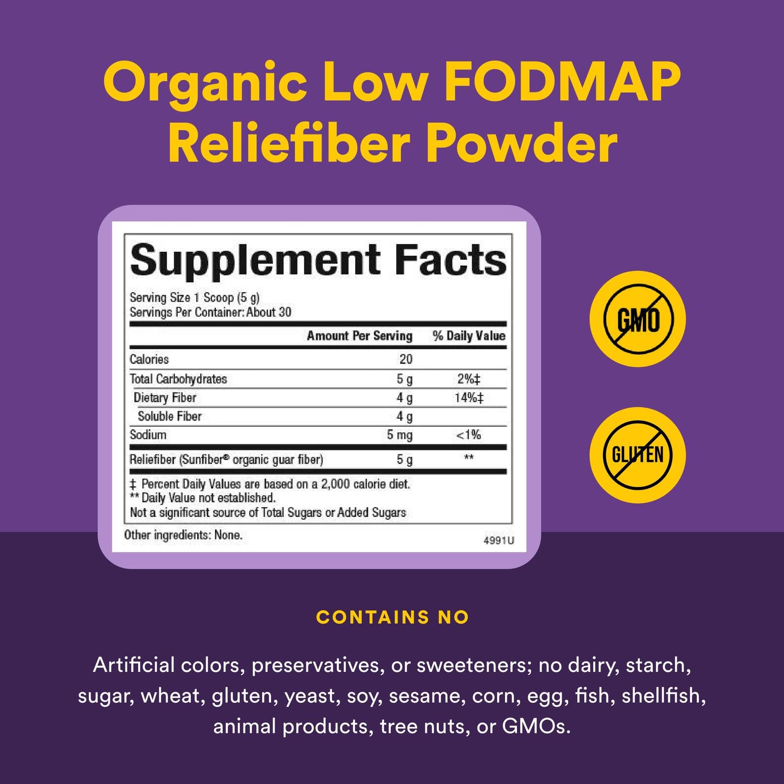 Relieffiber bottle label with Natural Factors branding