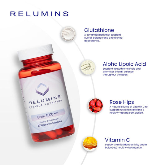 Front label of Relumins Gluta 1000 bottle