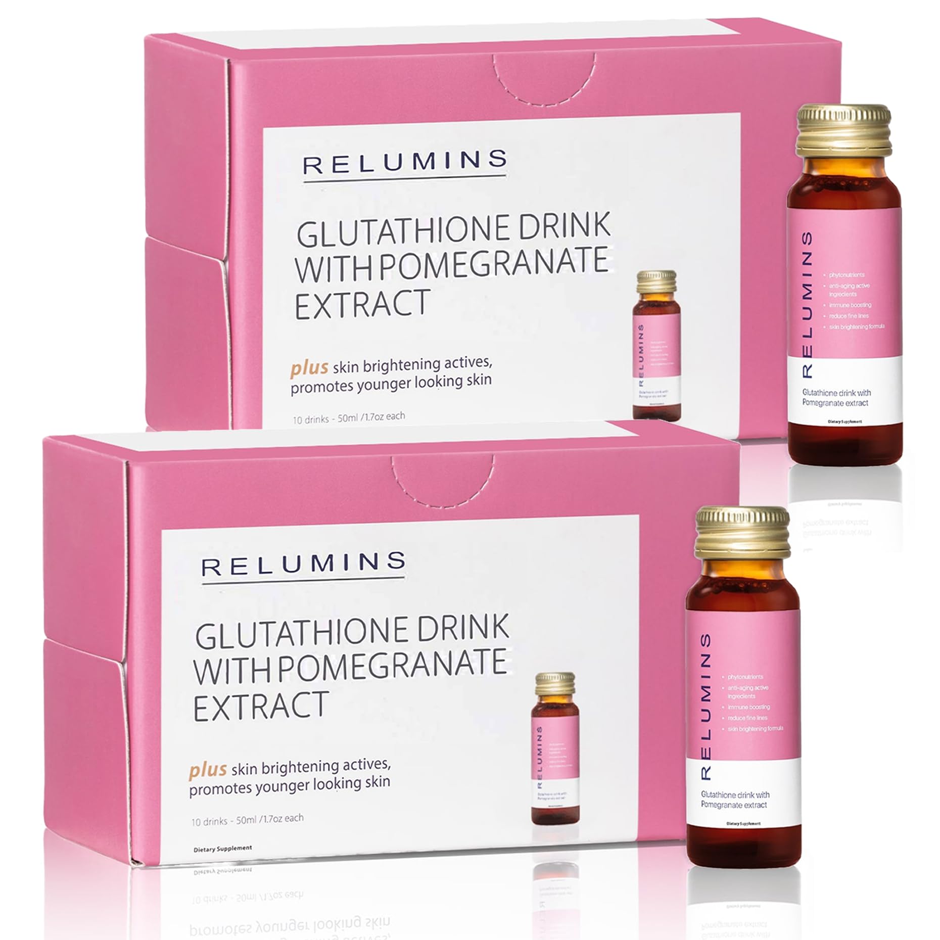 Front view of Relumins Glutathione Hydration Shots bottle