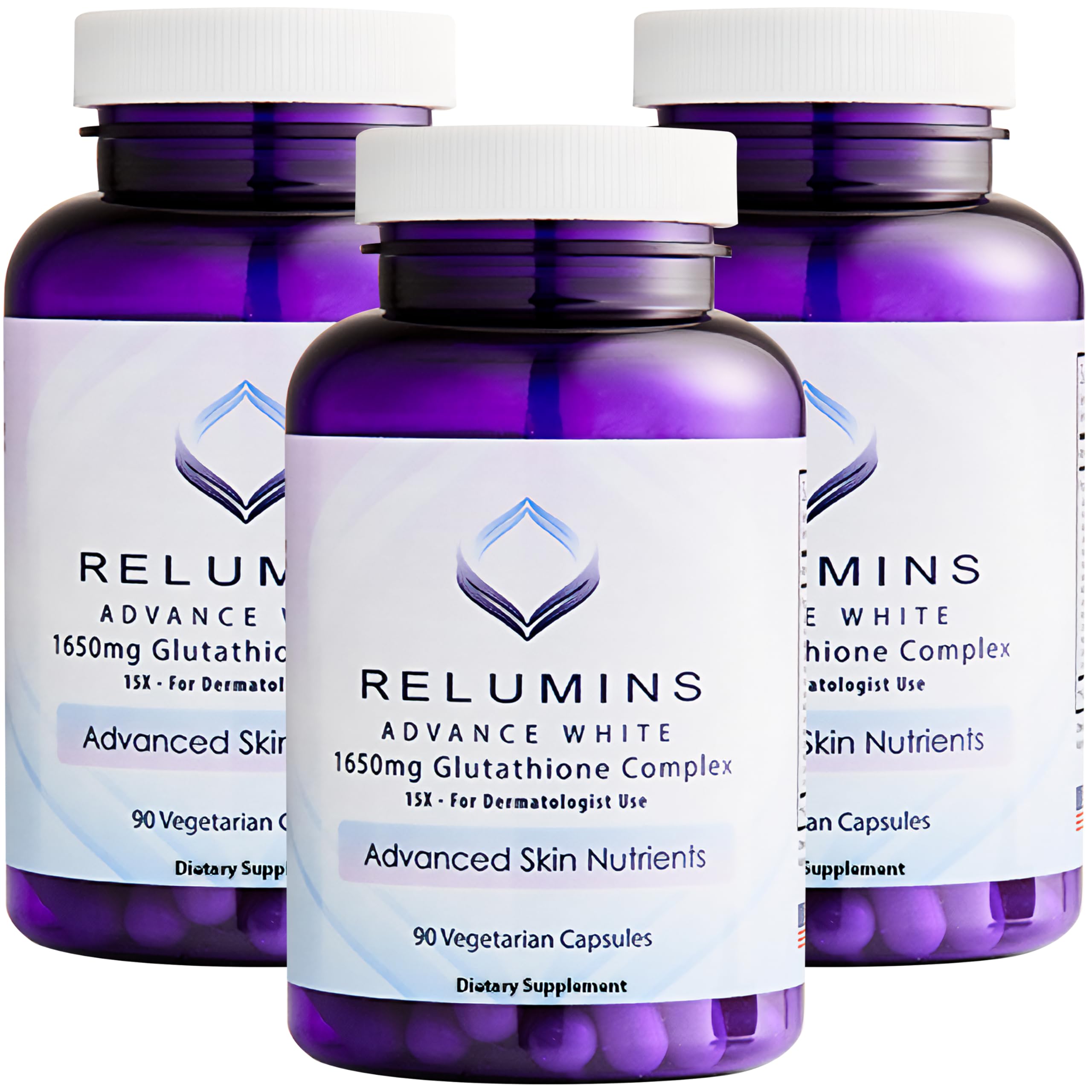 Front view of Relumins L-Glutathione Complex 1650mg bottle