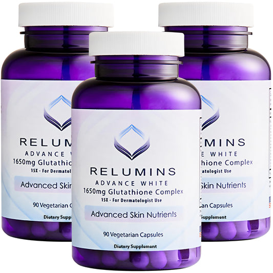 Front view of Relumins L-Glutathione Complex 1650mg bottle