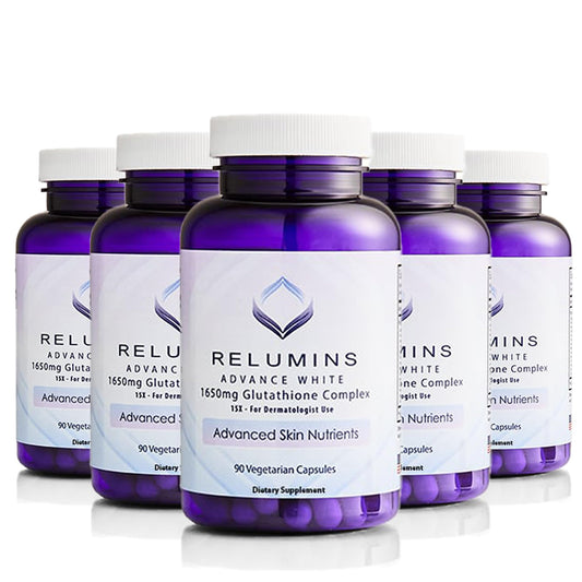 Front view of Relumins L-Glutathione Complex 1650mg bottle