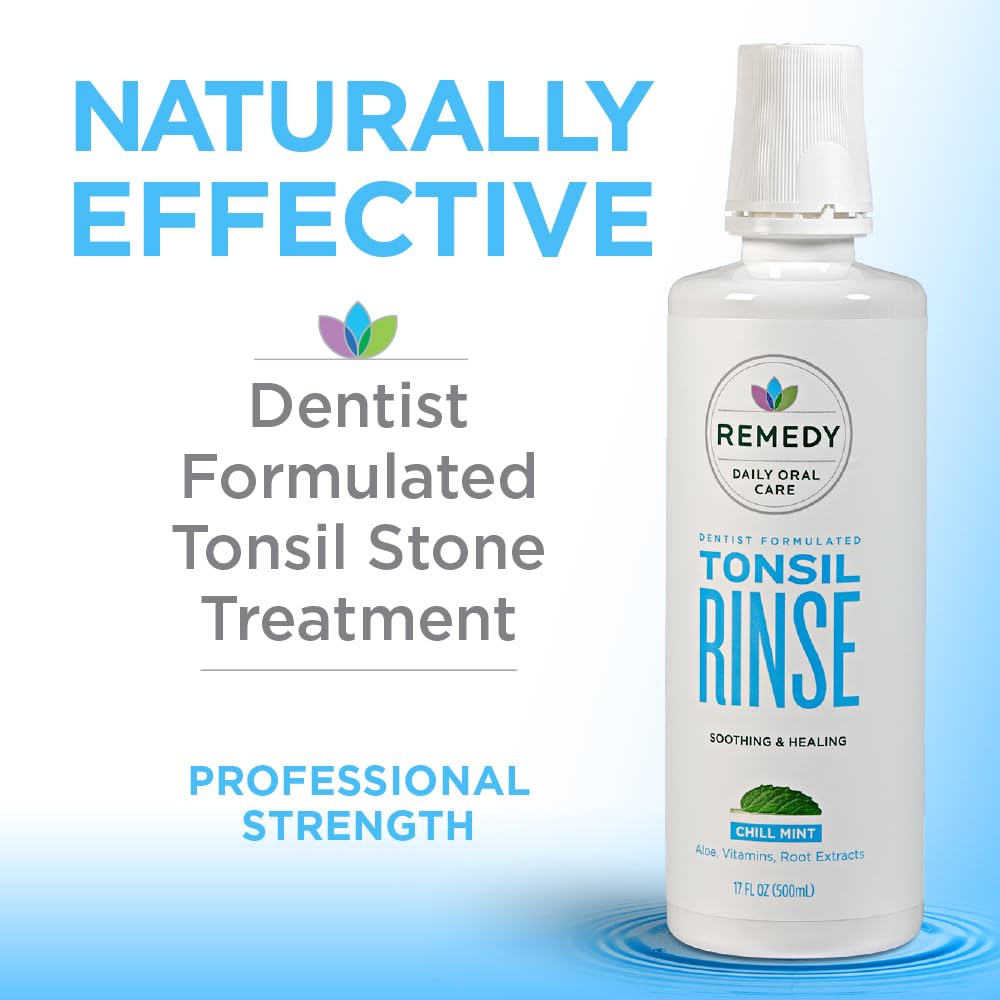 Tonsil stone remover rinse bottle label