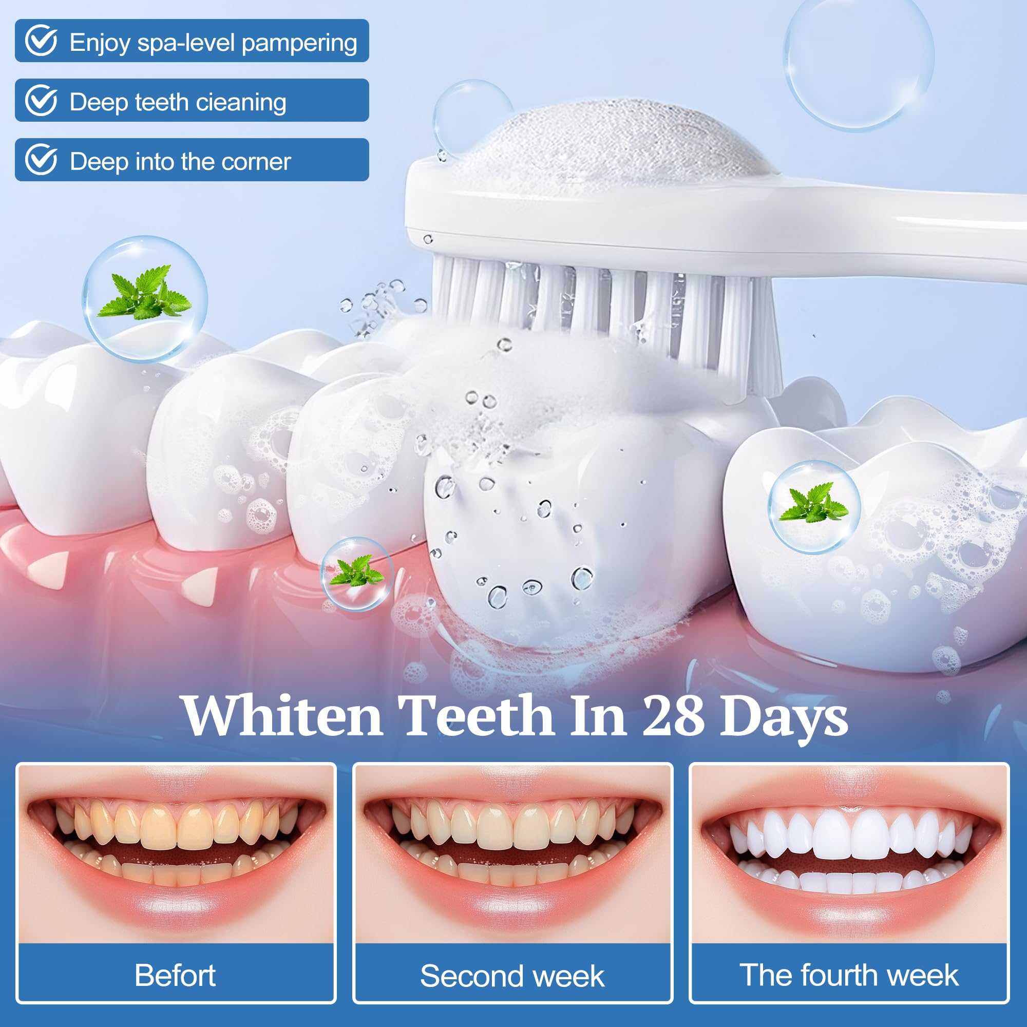 Remineralizes and whitens teeth illustration