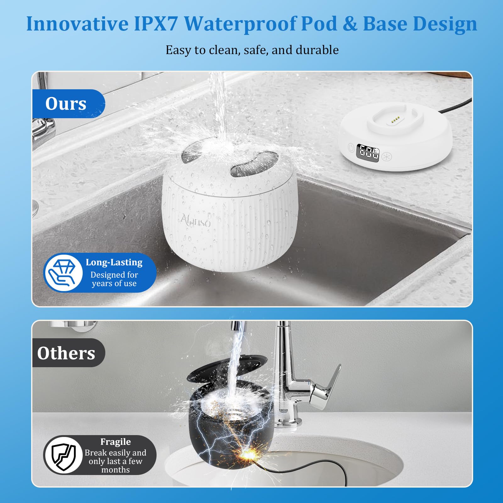 Removable tank and base for safe cleaning