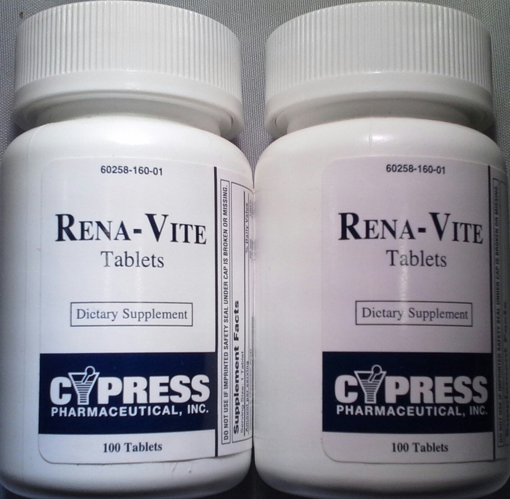 Cypress Pharmaceutical Rena-Vite Tablets – two-bottle pack, 200 tablets total (100 per bottle)