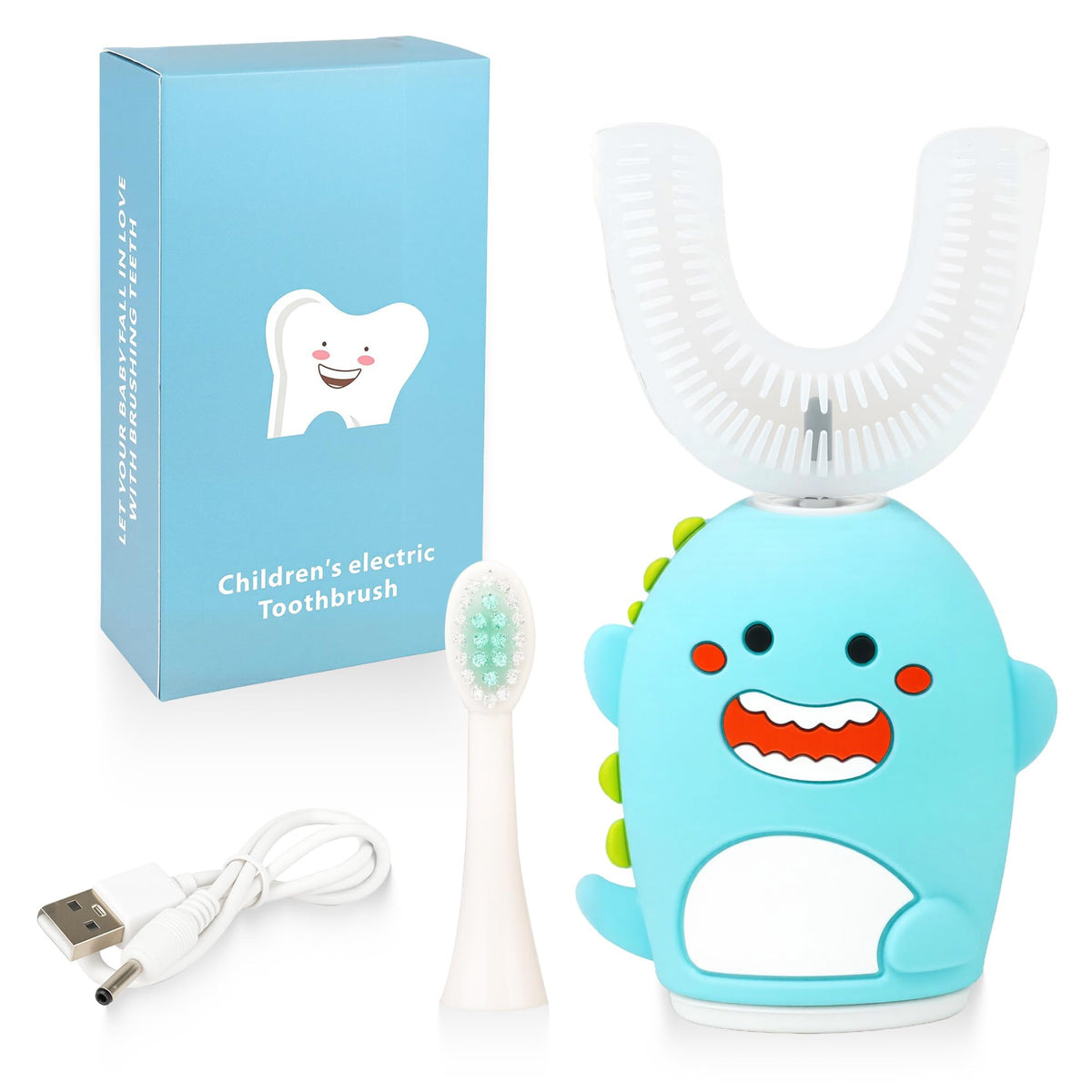 Renaelelife Kids Sonic Toothbrush Blue Dinosaur – front view