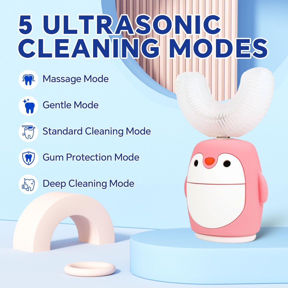Product image showing 5 cleaning modes and 18,000 strokes per minute