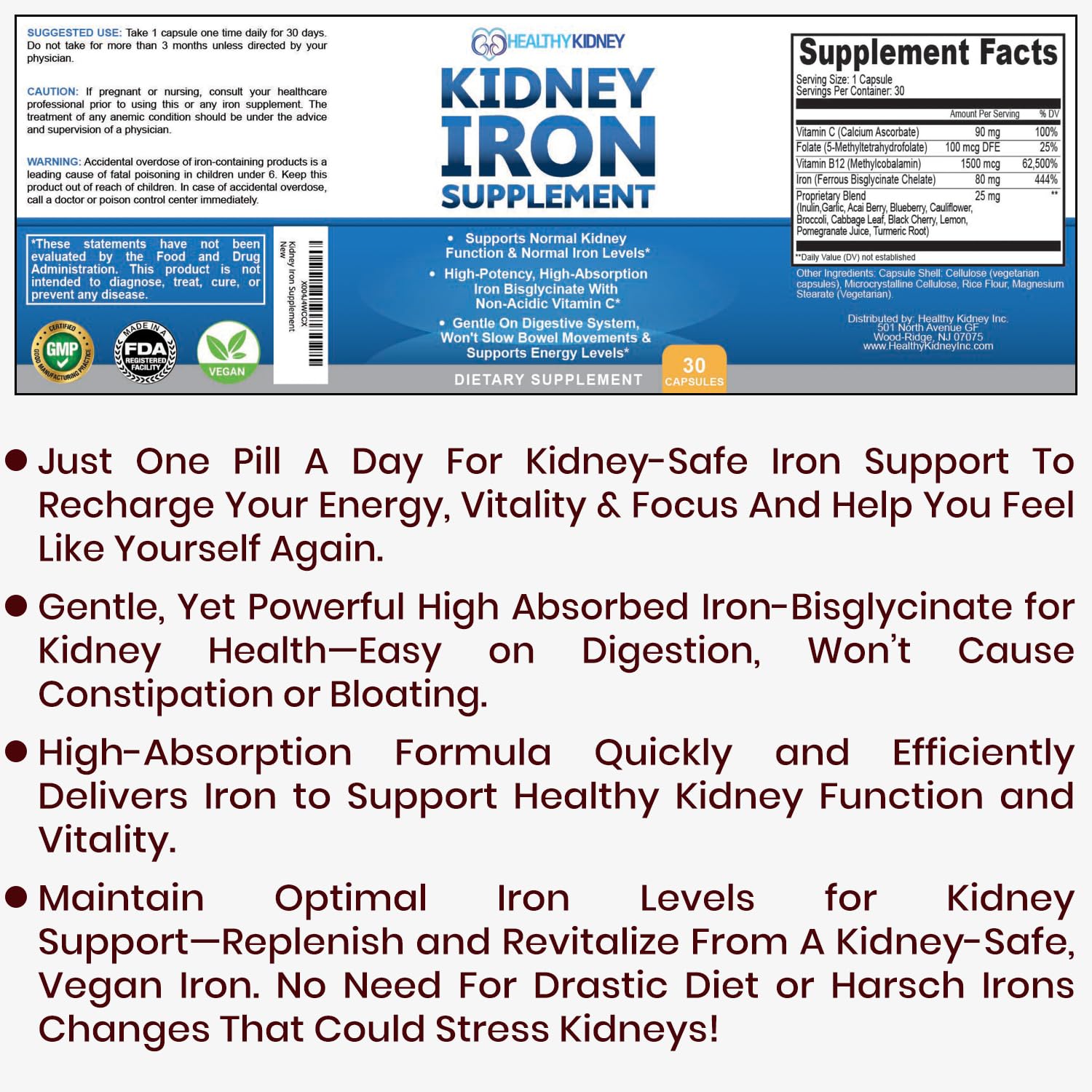 Renal vitamins iron with Vitamin C for maximum absorption