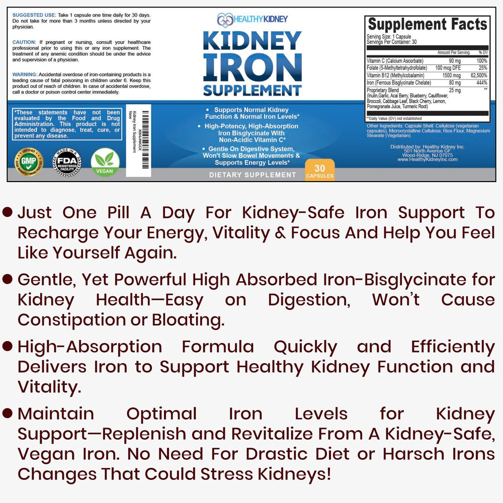 Renal vitamins iron with Vitamin C for maximum absorption