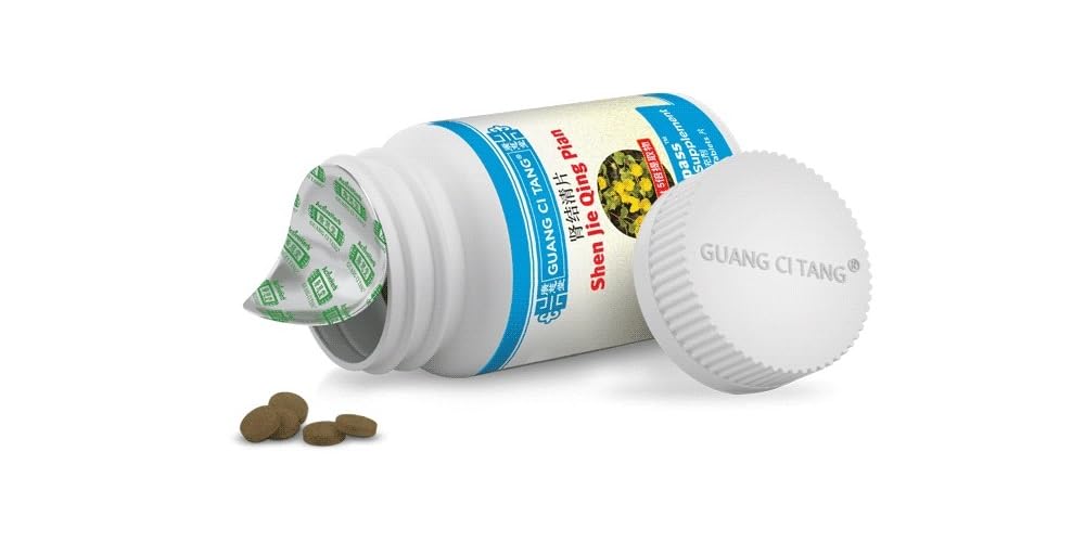 Close-up of Li Shui Pai Shi Pian tablets with dosage guidance