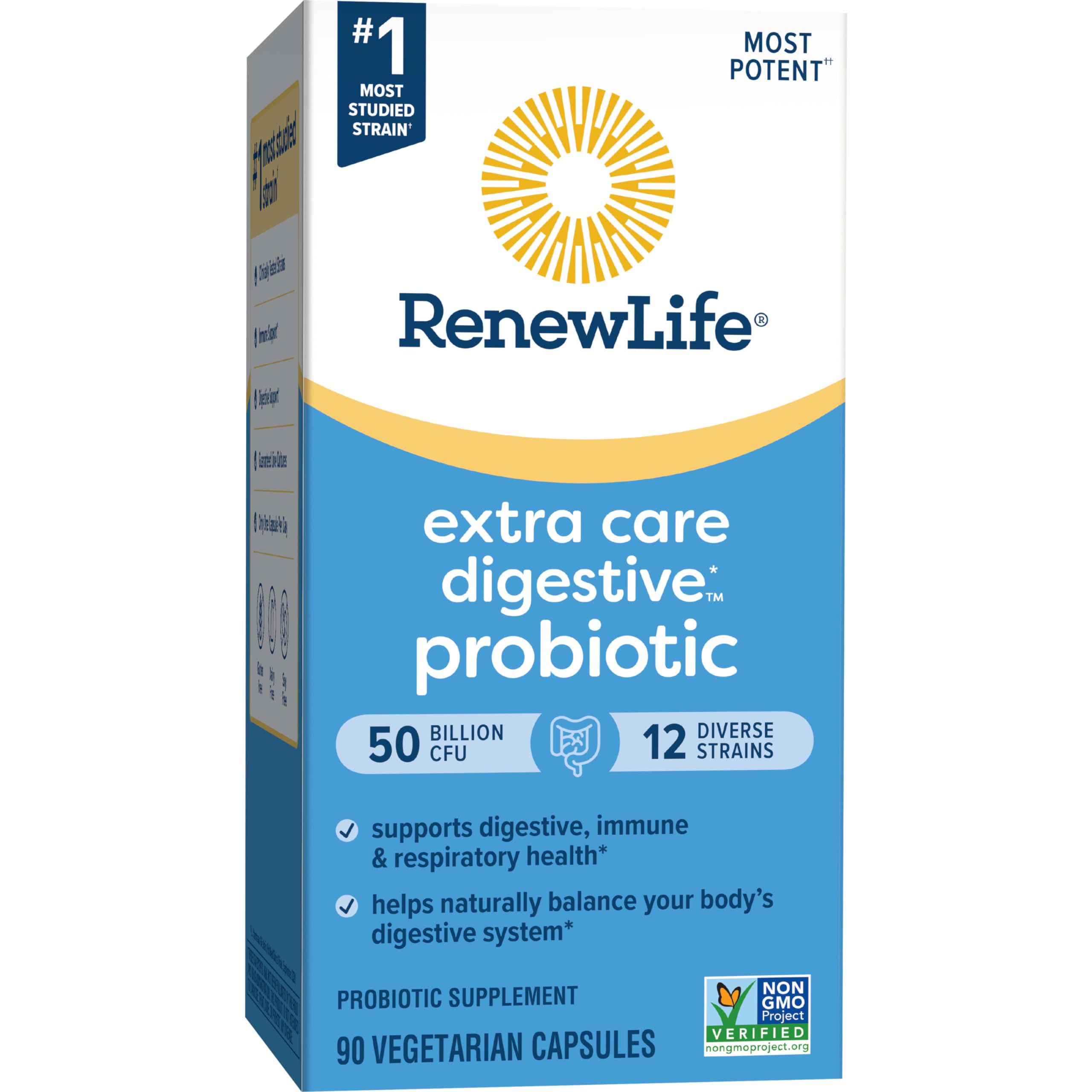 Renew Life 50 billion CFU claim on packaging; premium probiotic.