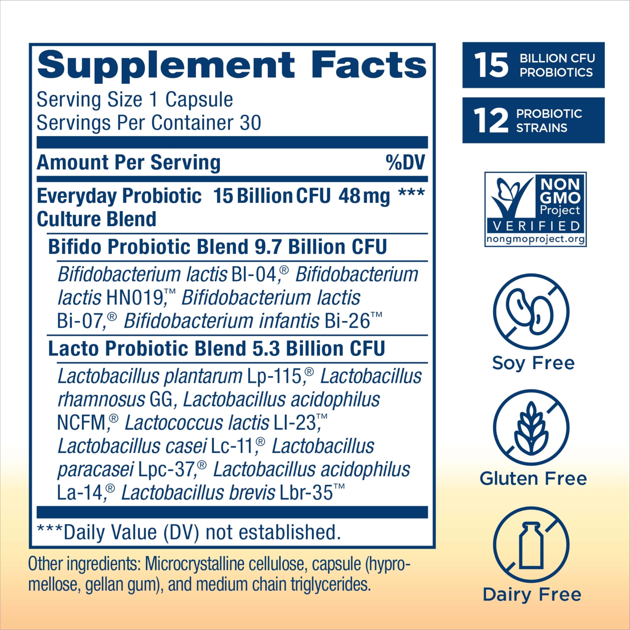 Close-up of vegetarian capsules showing 15 billion CFU