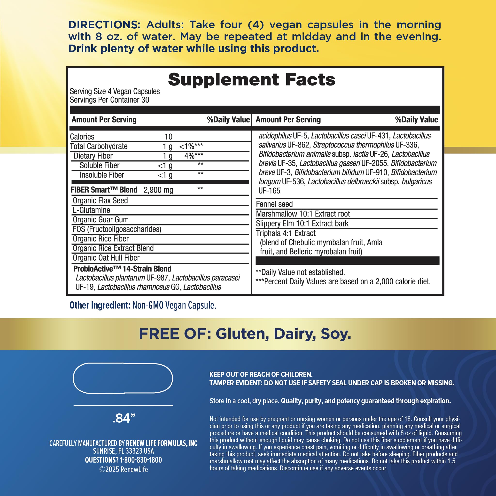 Fiber Smart ingredients including flaxseed, probiotics and L-glutamine