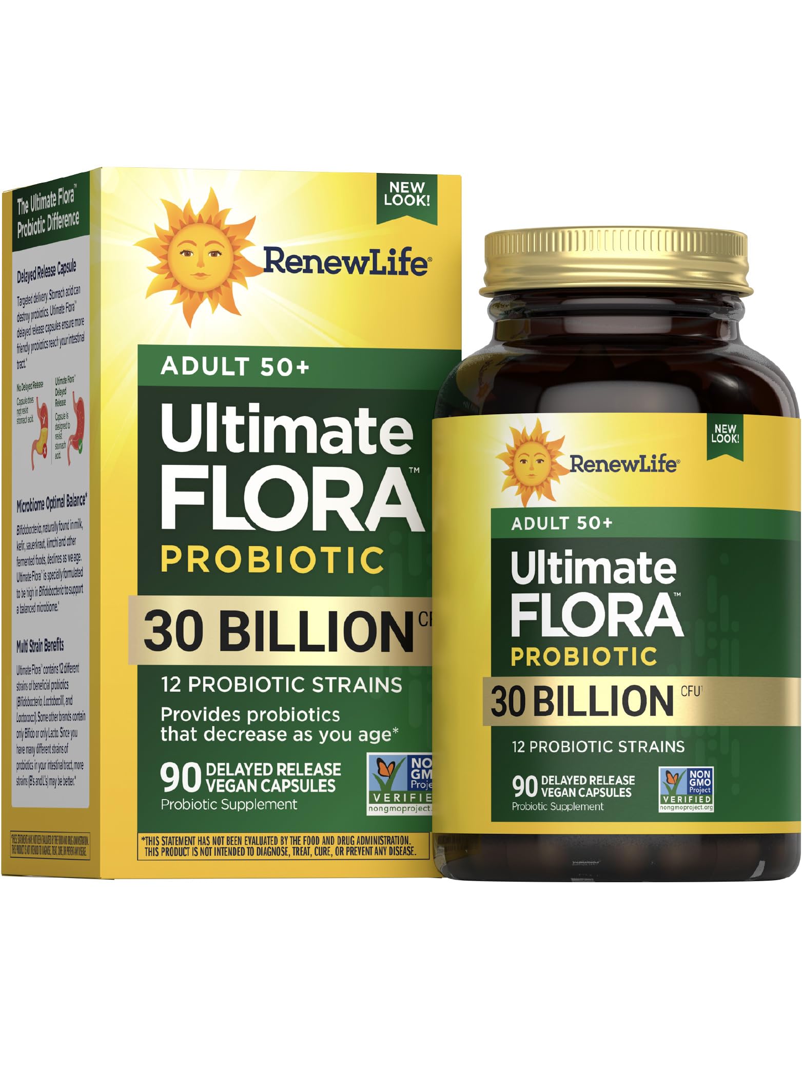 Bottle front view of Renew Life Probiotic Adult 50 Plus 90-count bottle