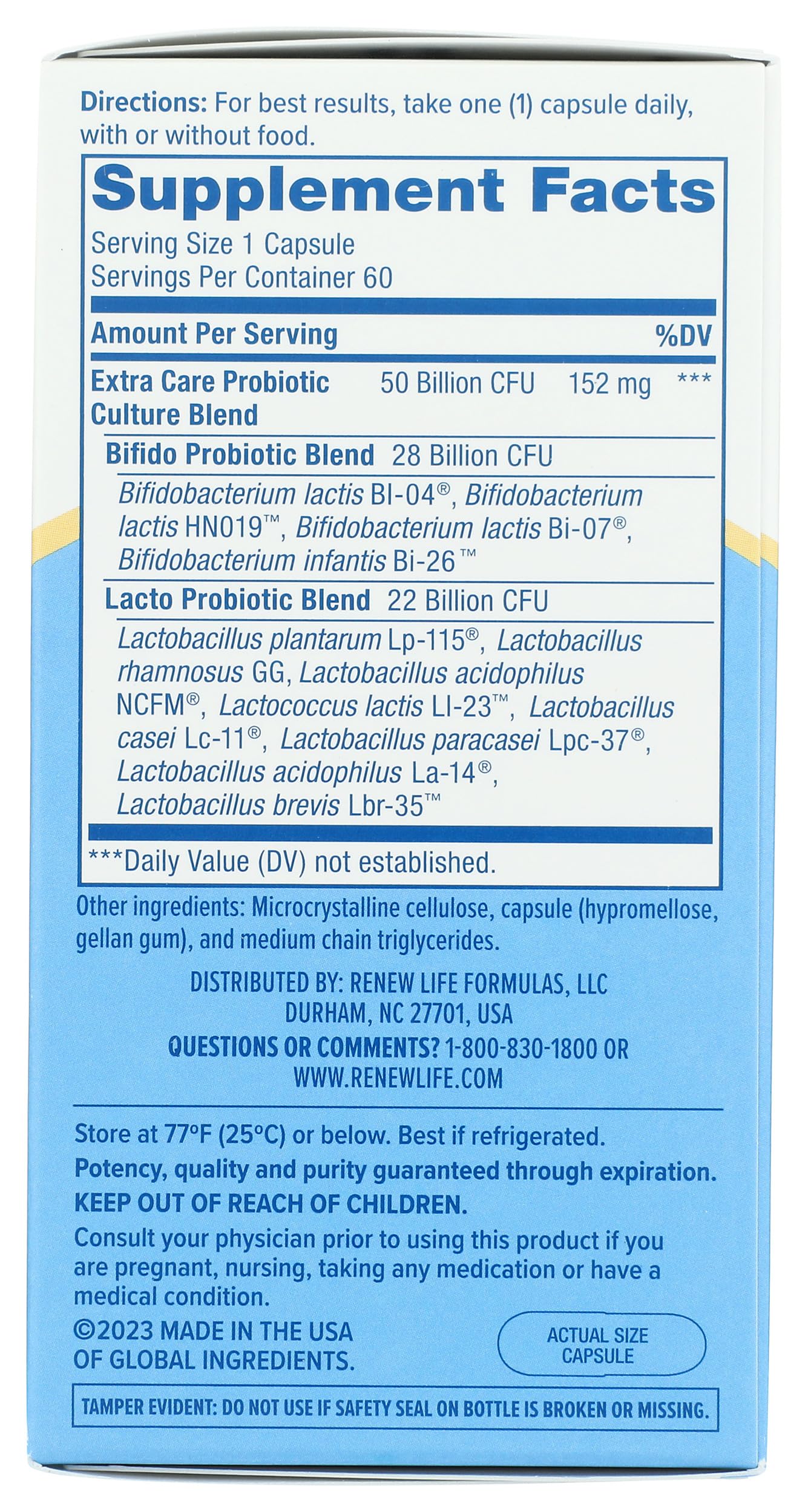 Probiotic capsules next to bottle
