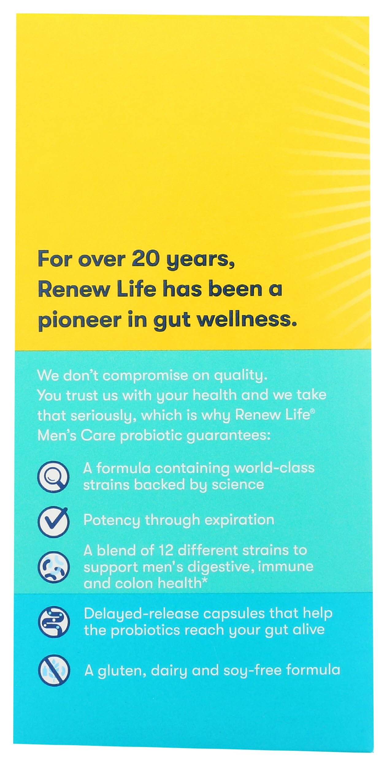 Back label with supplement facts for Men's Care Probiotic