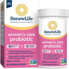 Renew Life Women's Probiotic bottle featuring 90 billion CFU for daily feminine wellness