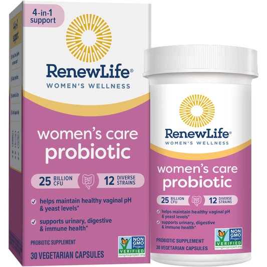 Bottle front view of Renew Life Women's Probiotic Capsules 30-count