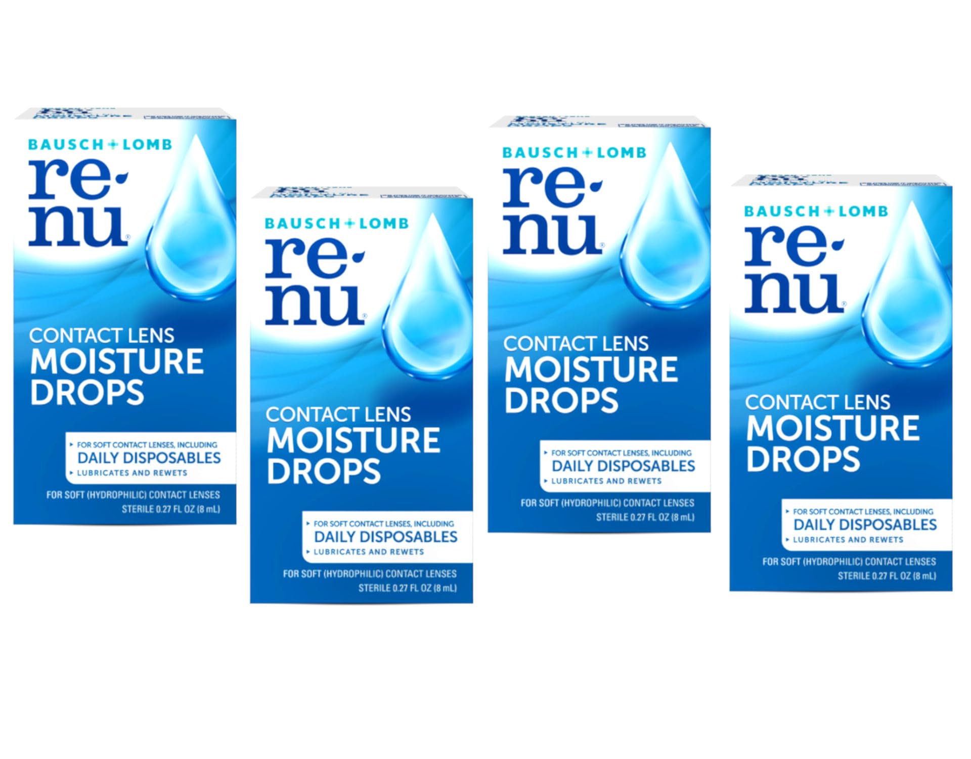 Front view of Renu MultiPlus eye drops 8 mL pack of four