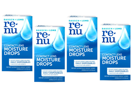 Front view of Renu MultiPlus eye drops 8 mL pack of four
