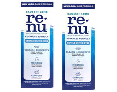 Front view of Renu Advanced Formula travel size bottle in pack of two