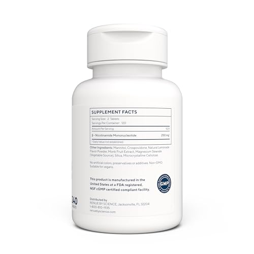 Renue By Science NMN chewable tablets at lemon serving, easy daily supplementation.
