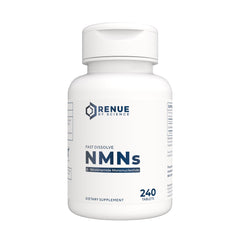 Renue By Science NMN fast-dissolve tablets in lemon bottle for on-the-go use.
