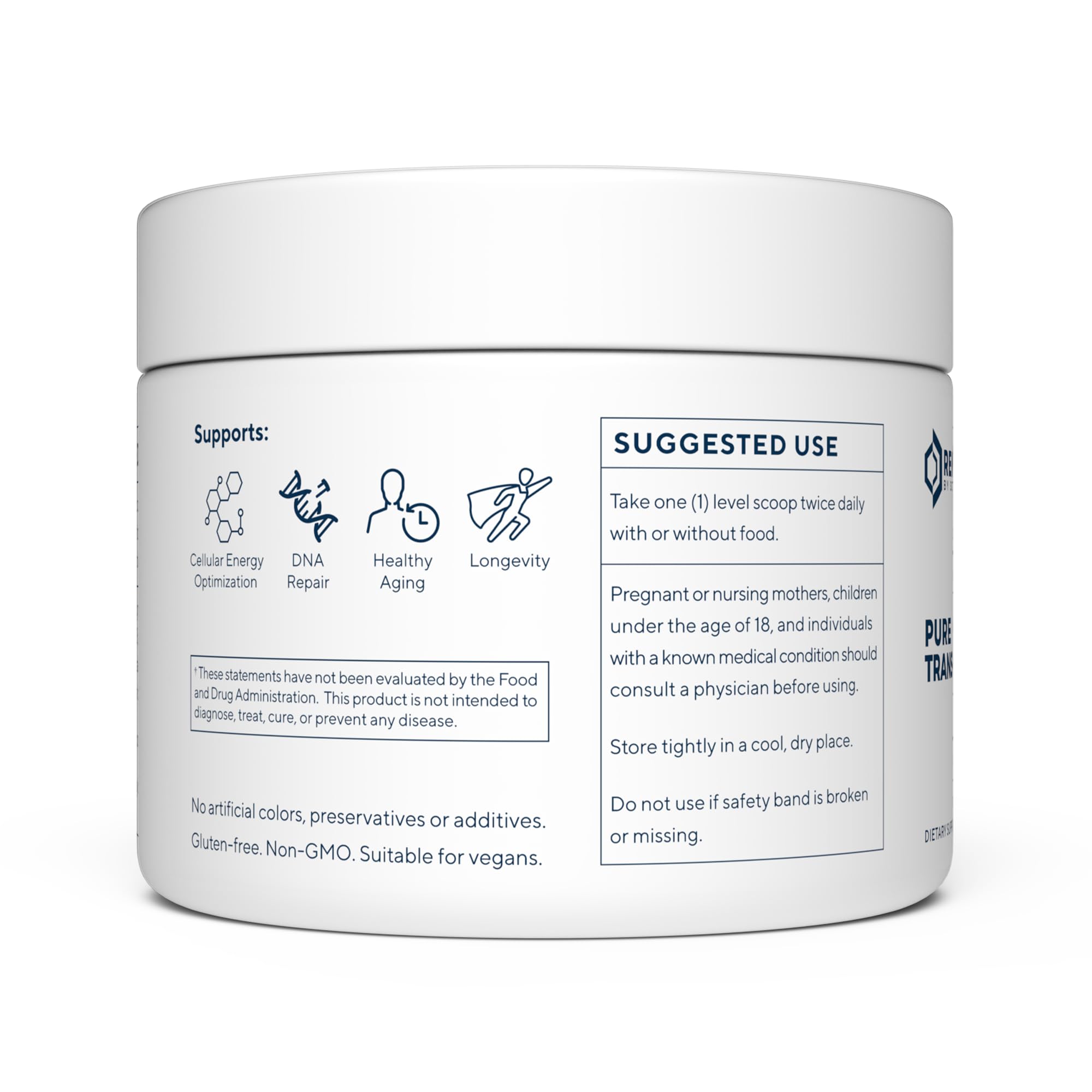 Renue By Science Resveratrol powder bottle presents a high-purity formula for supplementation