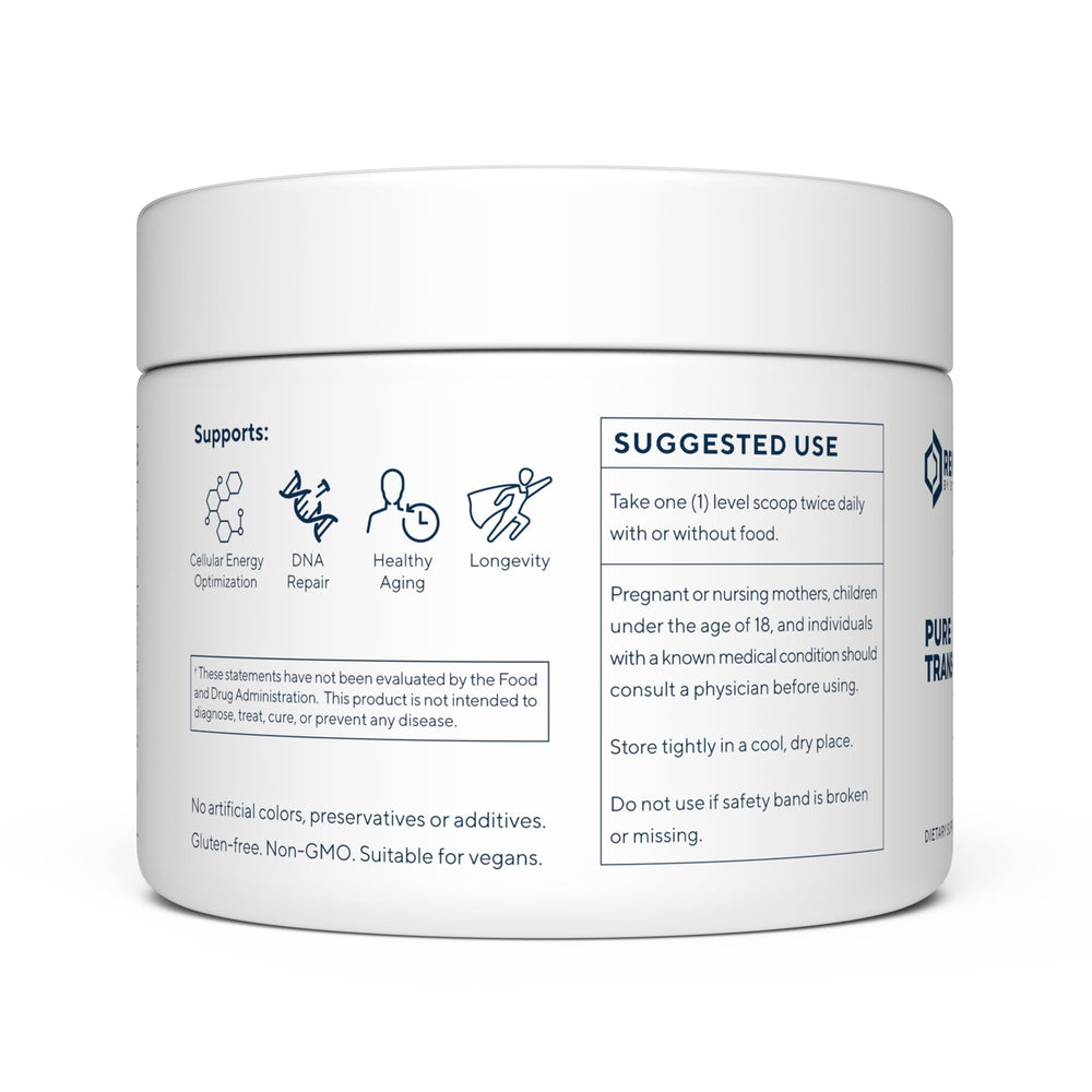 Renue By Science Resveratrol powder bottle presents a high-purity formula for supplementation