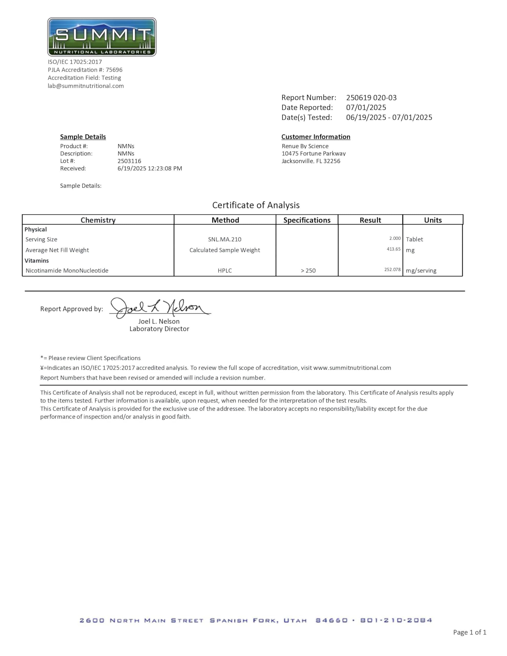 Renue By Science NMN packaging with GMP seal indicates manufacturing standards.