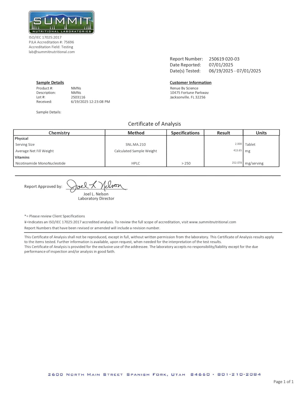 Renue By Science NMN packaging with GMP seal indicates manufacturing standards.