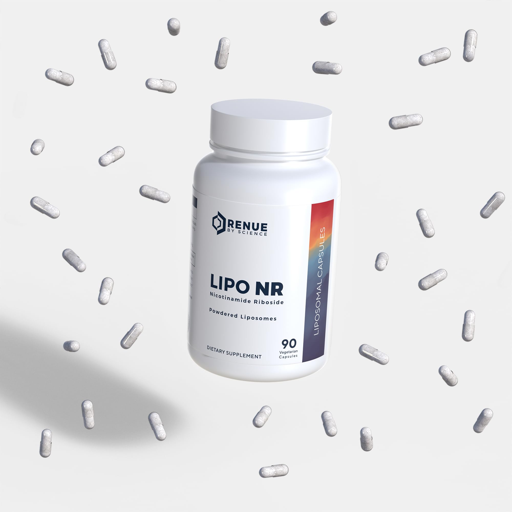 USA-made RENUE NR liposomal NR bottle with GMP/FDA indicators