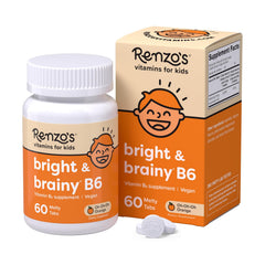 Renzo's Bright & Brainy Vitamin B6 for kids – Oh Oh Oh Orange flavor, 60 dissolving tabs.
