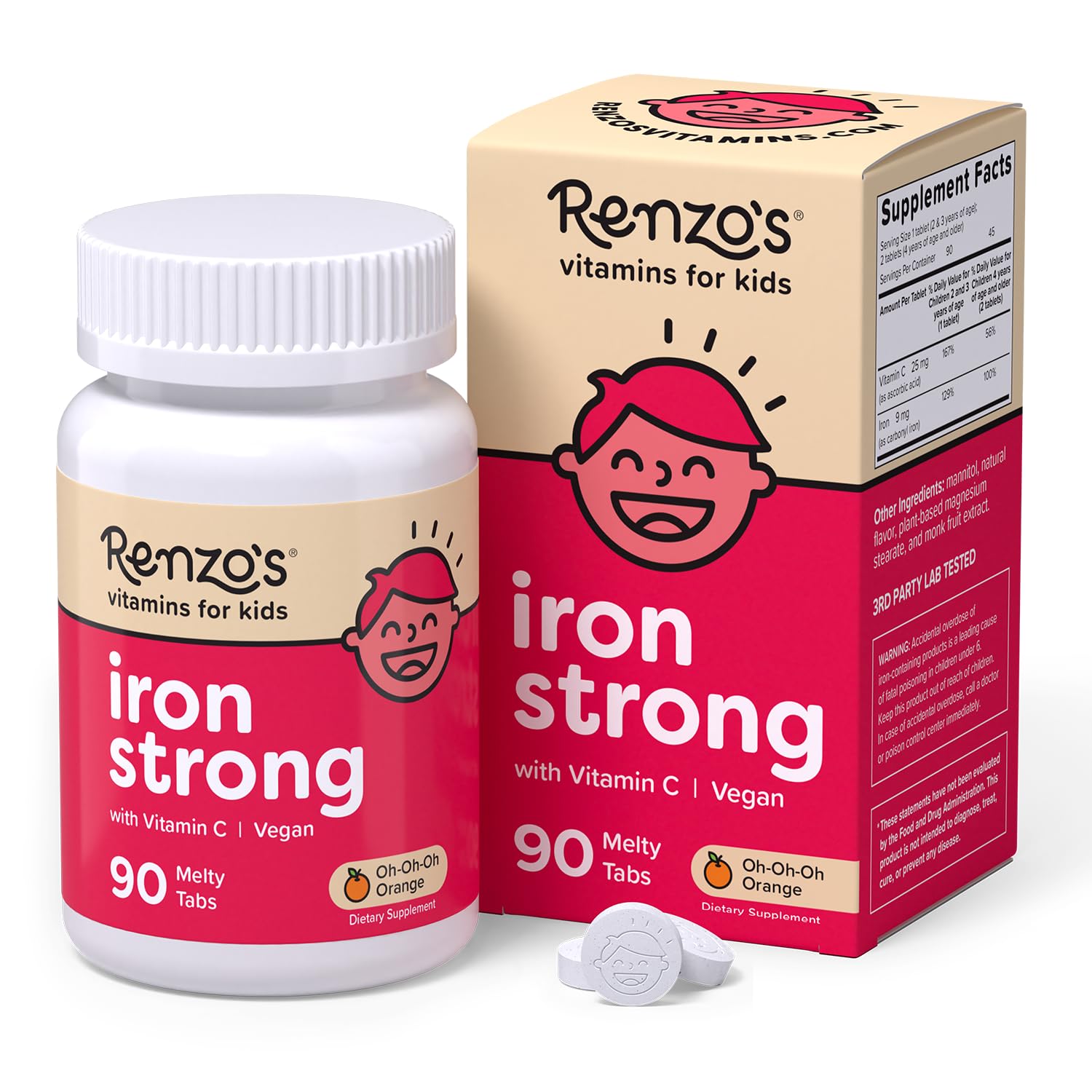 Hero image for Renzo's kids iron dissolvable orange 90 tabs