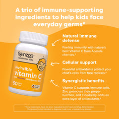 Nutrition and ingredient label for Renzo's kids vitamin C melt tabs