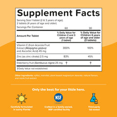 Vegan, non-GMO, gluten-free and allergen-free labeling on Renzo's kids vitamin C