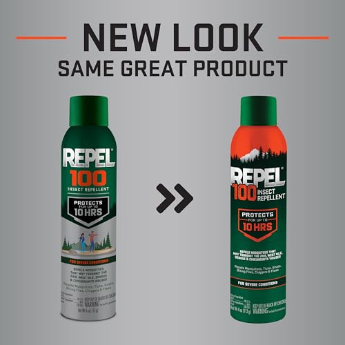 Repel 100 aerosol spray demonstrates fast, even coverage for outdoor adventures.