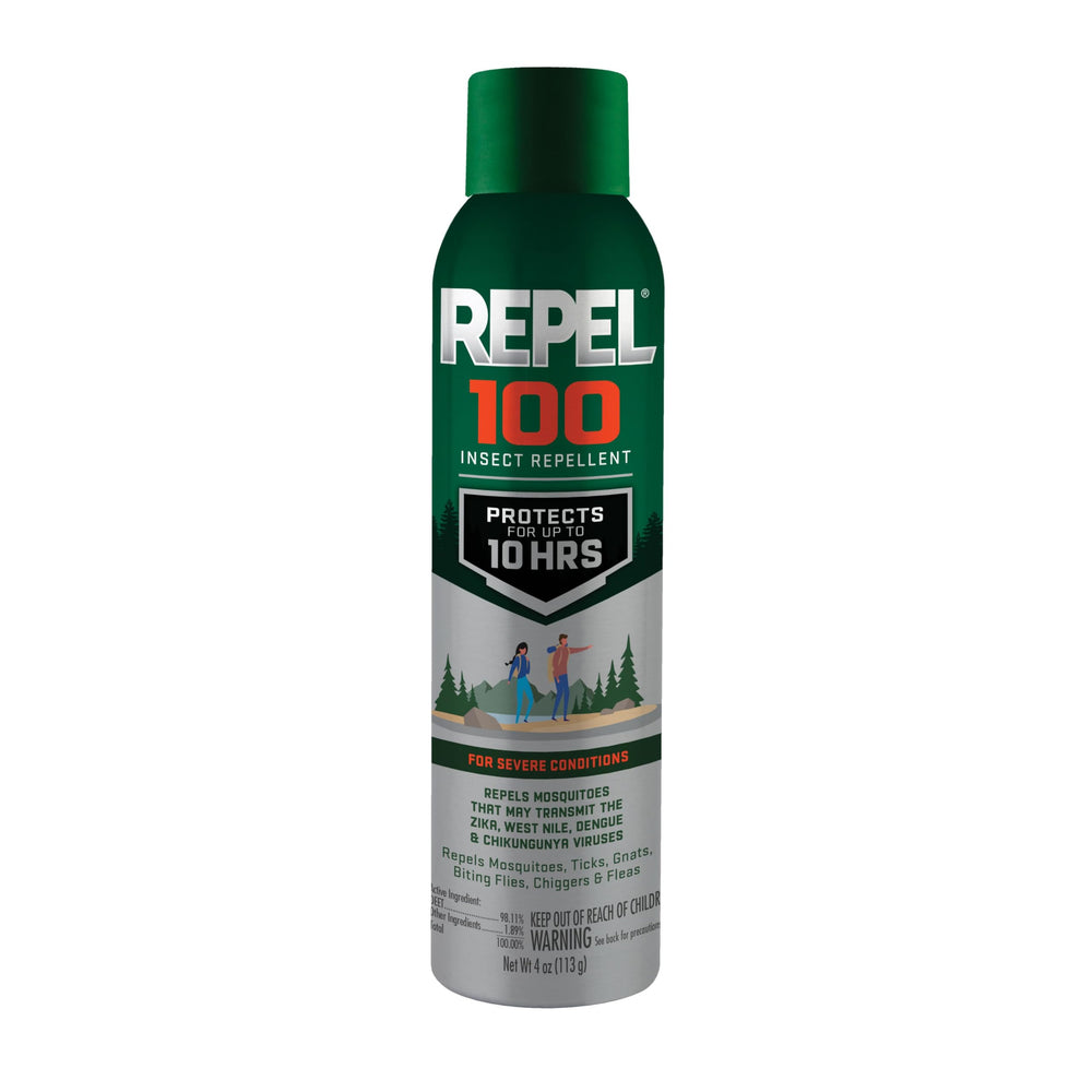 Repel 100 insect repellent bottle closeup communicates long-lasting outdoor protection.