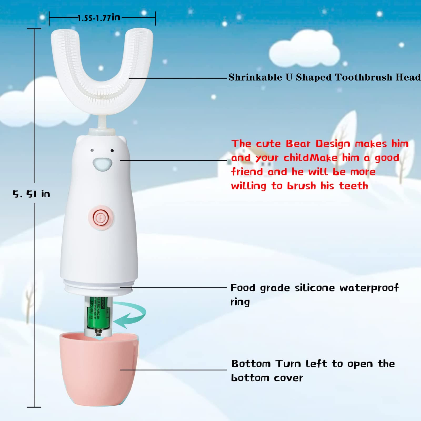 Includes 2 replacement brush heads for the toothbrush