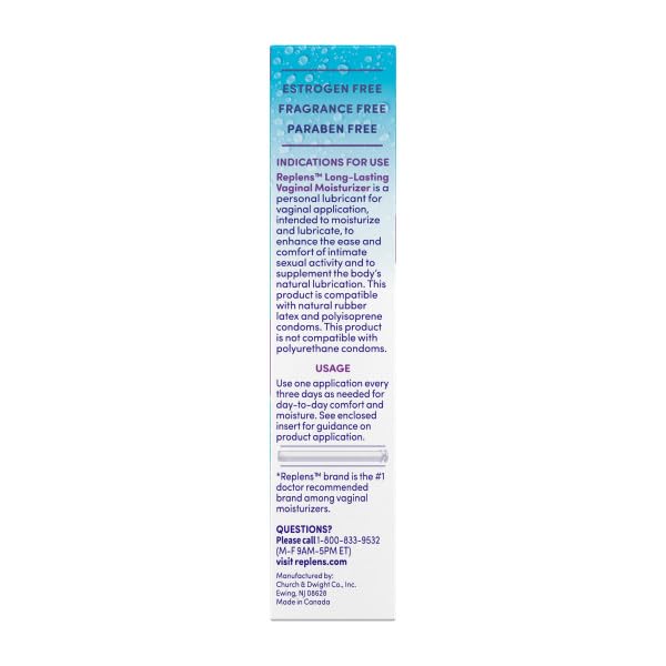 Replens FDA-cleared badge close-up indicating vaginal-use lubrication