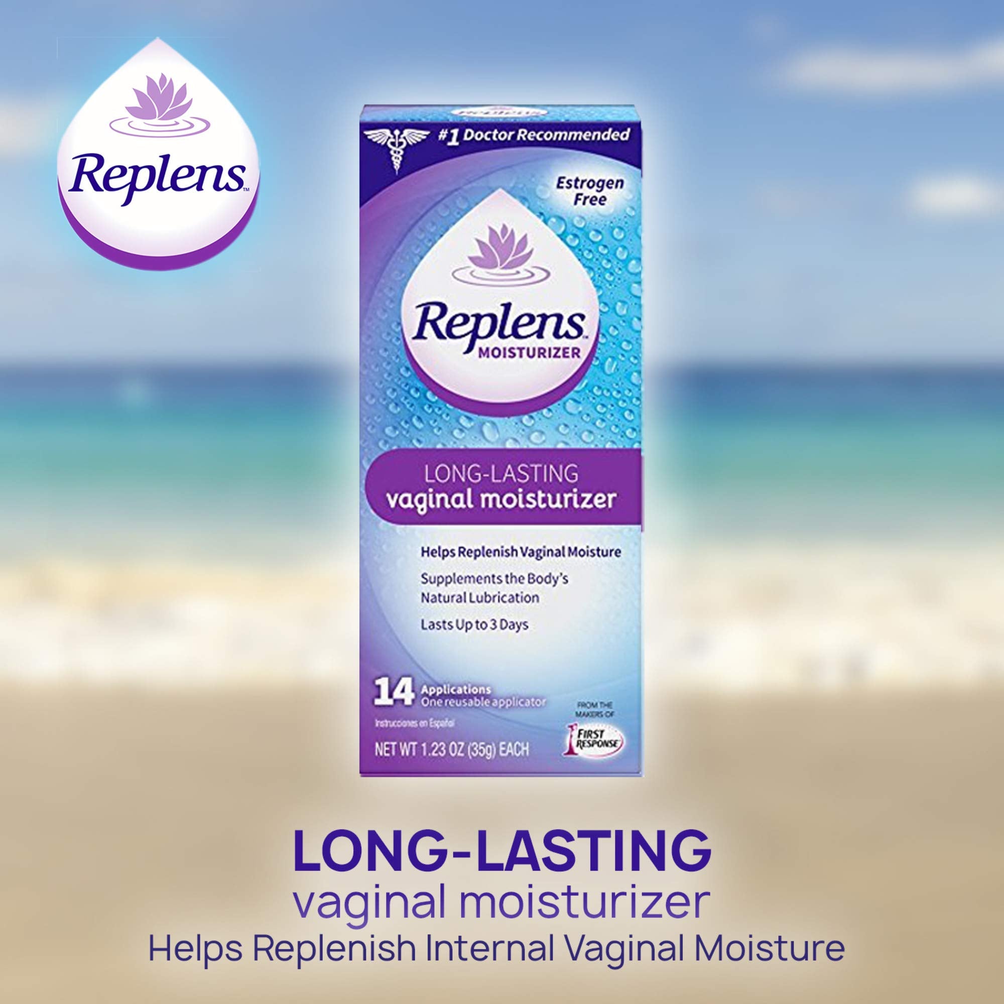 Replens fragrance-free and estrogen-free label suggests gentle regular use.
