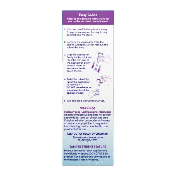 Replens long-lasting moisturizer close-up highlights fragrance-free and estrogen-free formula