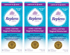 Replens pack-of-3 box highlights long-lasting moisture benefits