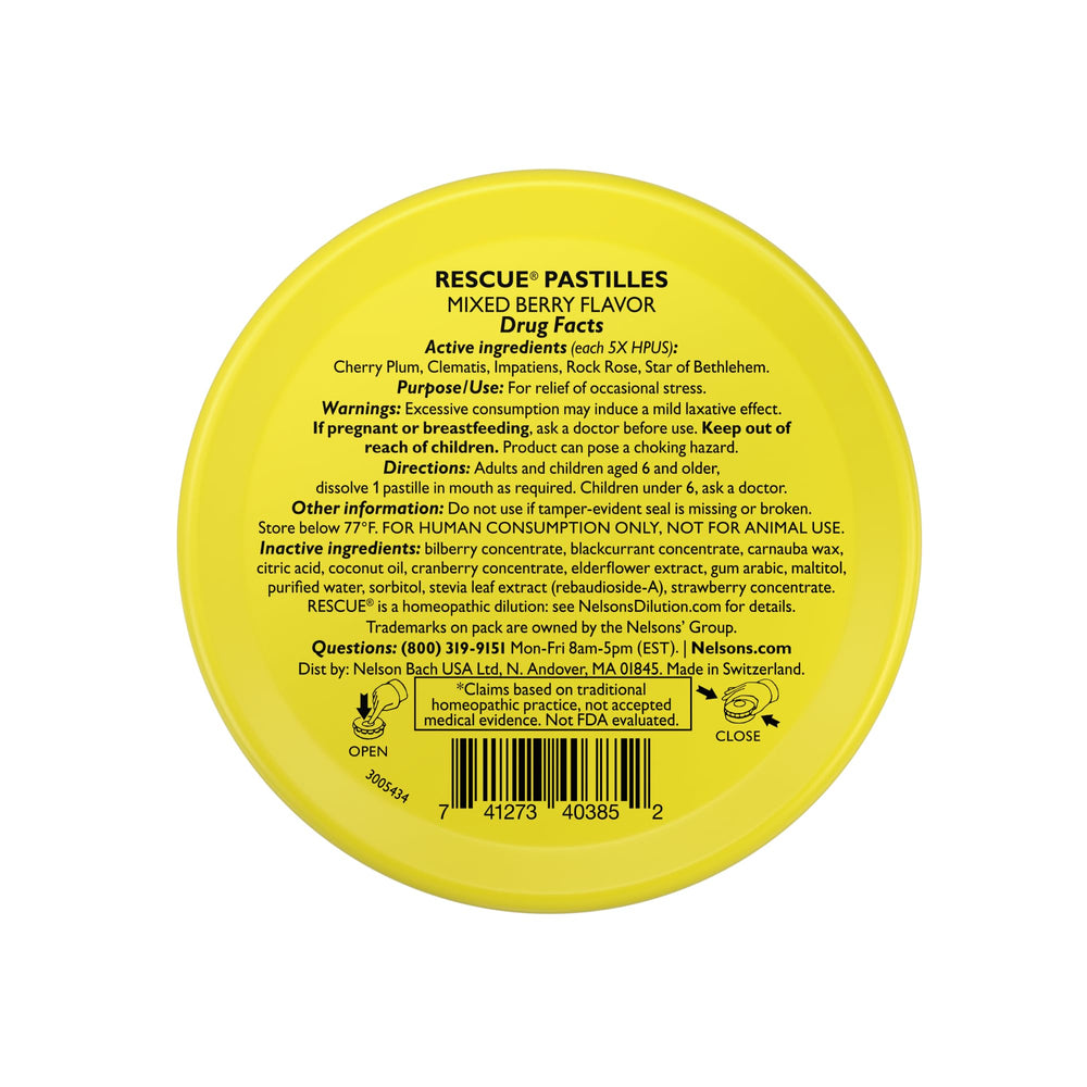 Front view of RESCUE Bach Pastilles container label