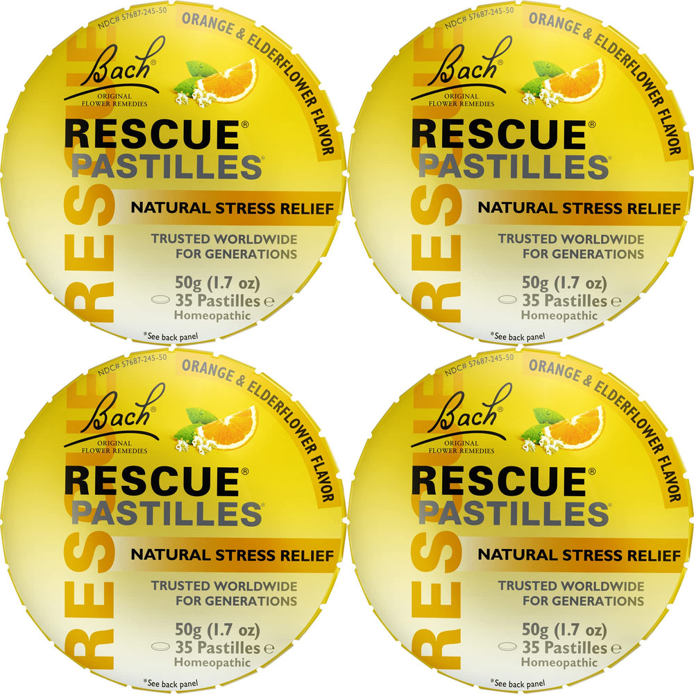 Front view of RESCUE Bach Pastilles orange elderflower pack