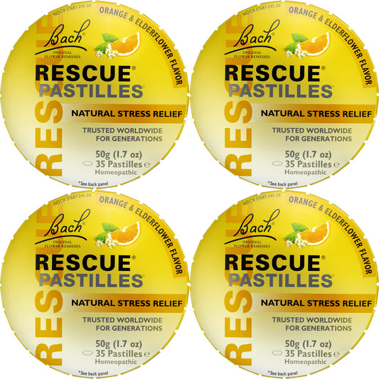 Front view of RESCUE Bach Pastilles orange elderflower pack